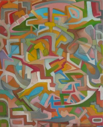 walking the dog oil on paper